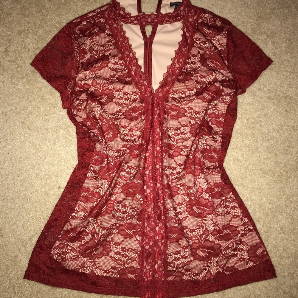 Express Lacy Red choker top💋👠💄